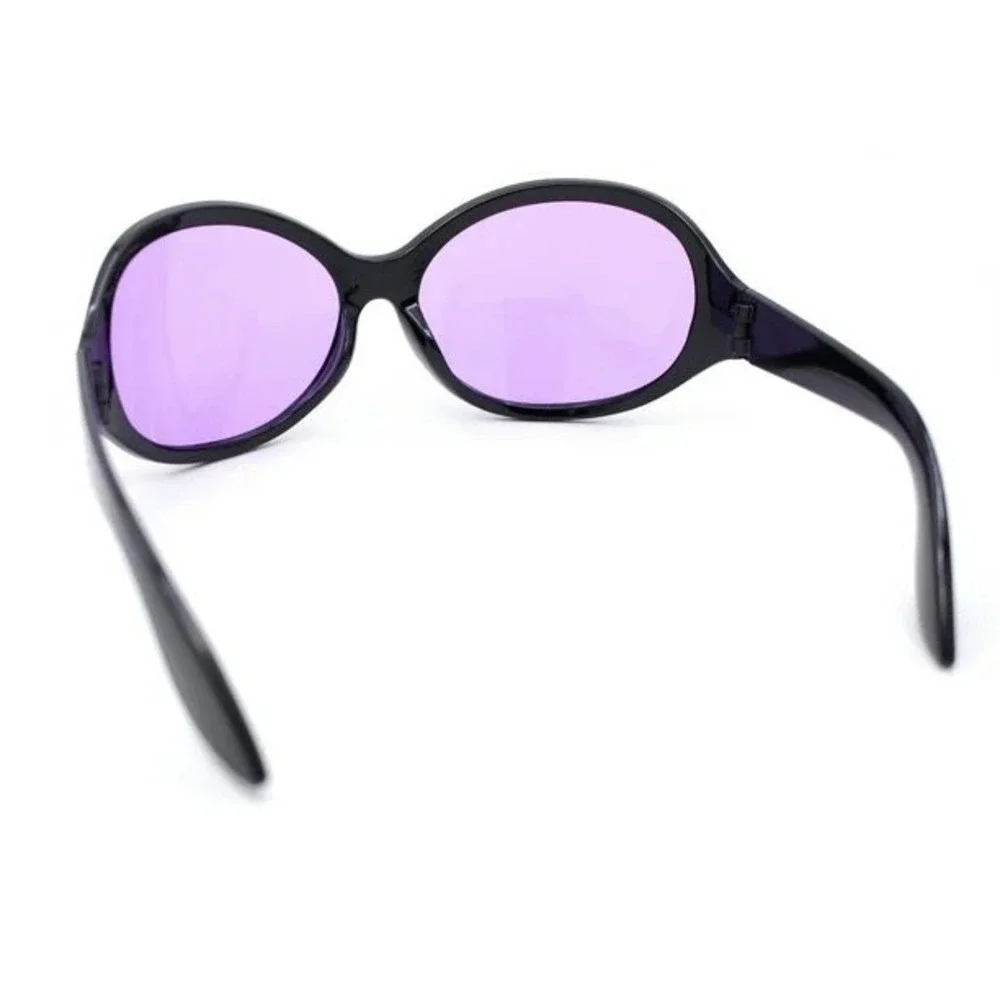 Mens Oversized Bug Eye Sunglasses Black Frame Purple Tinted Lens Cyber Y2K Wrap
